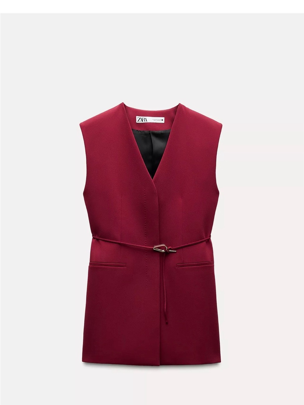 Zara Burgundy Sleeveless Belted Blazer Vest